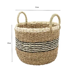 Panier de rangement rond jonc de mer marron et noir Box & Beyond