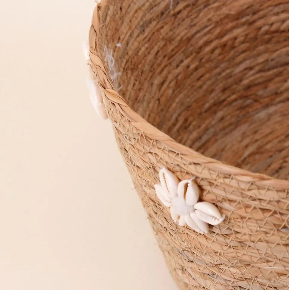 Panier en fibres naturelles détails coquillages 32cm