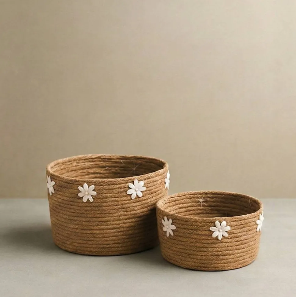Panier en fibres naturelles détails coquillages 32cm