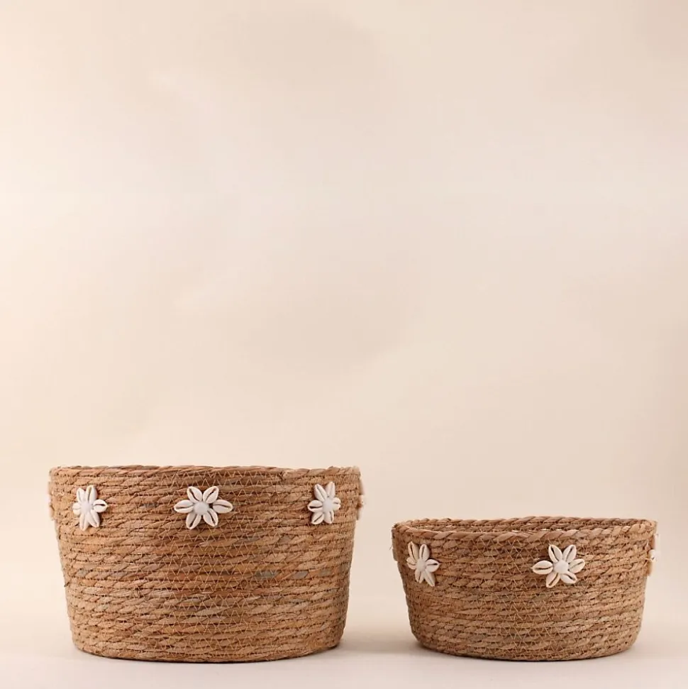 Panier en fibres naturelles détails coquillages 32cm