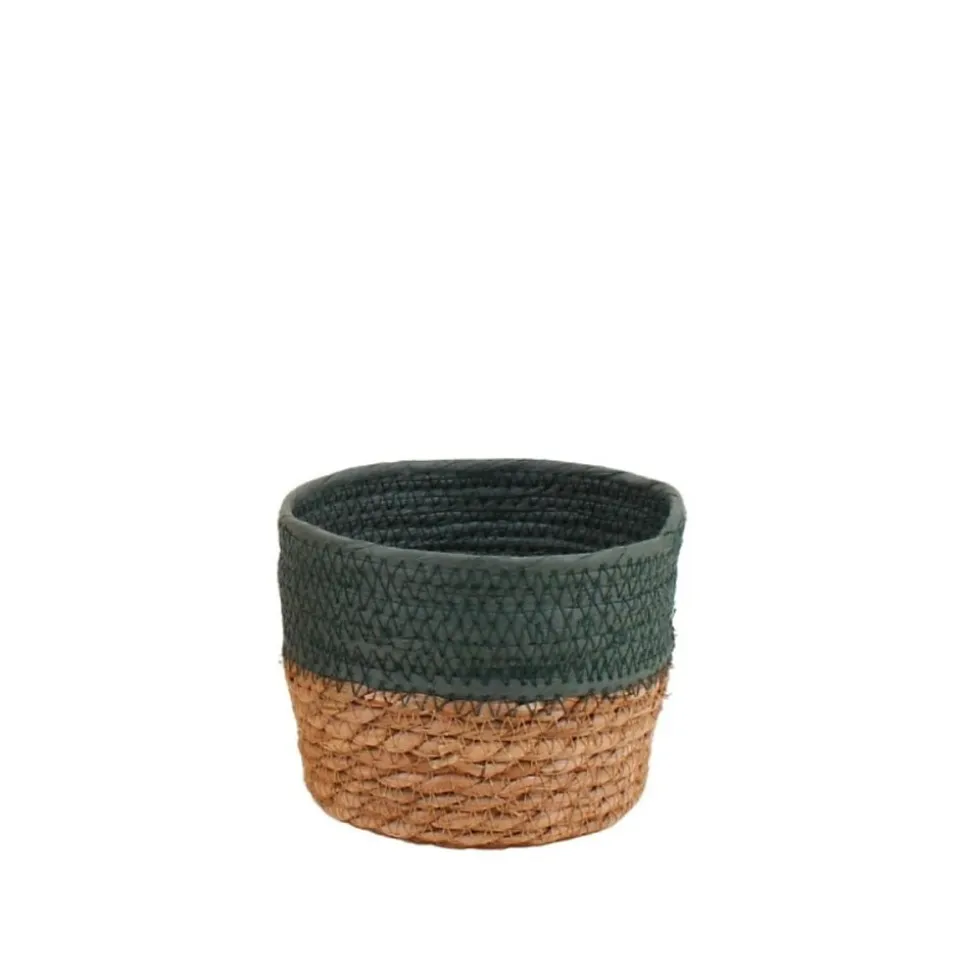 Panier en paille détail vert 15x12cm