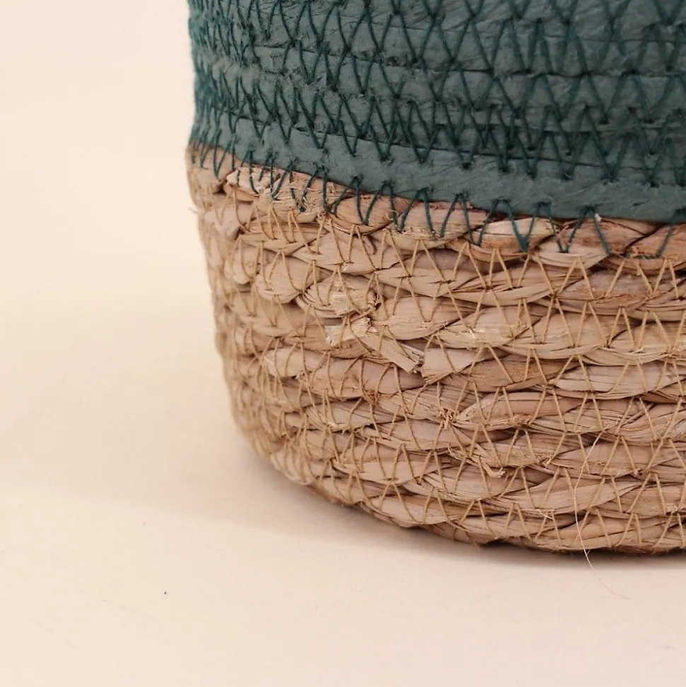 Panier en paille détail vert 15x12cm