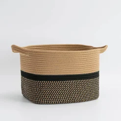 Panier ovale bicolore en corde Clara noir et camel