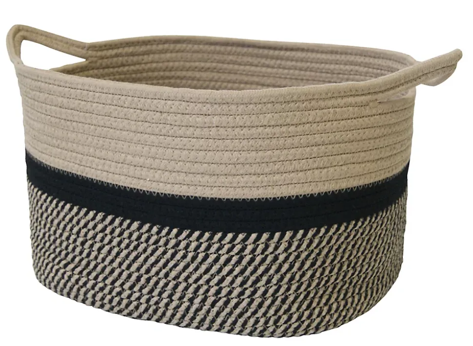 Panier ovale bicolore en corde Clara noir et camel