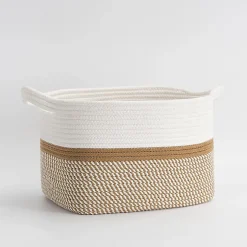 Panier ovale bicolore en corde Clara blanc et camel