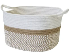 Panier ovale bicolore en corde Clara blanc et camel