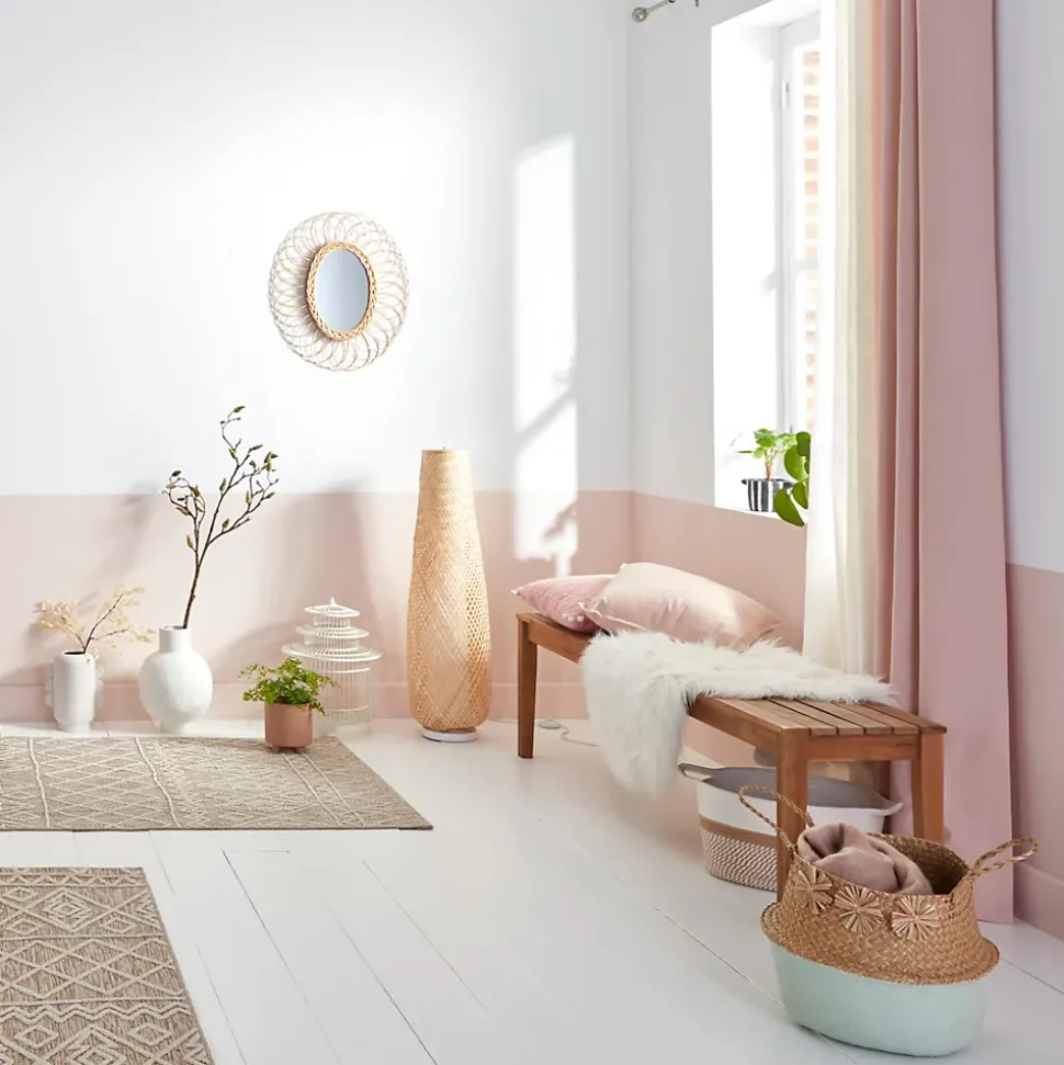 Panier ovale bicolore en corde Clara blanc et camel
