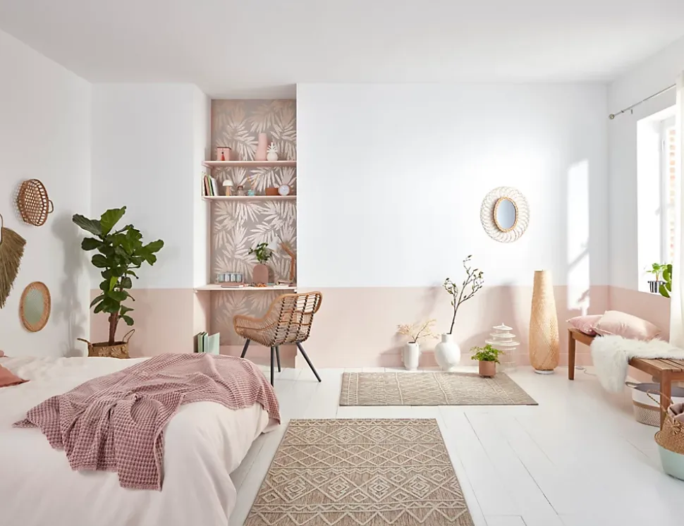Panier ovale bicolore en corde Clara blanc et camel