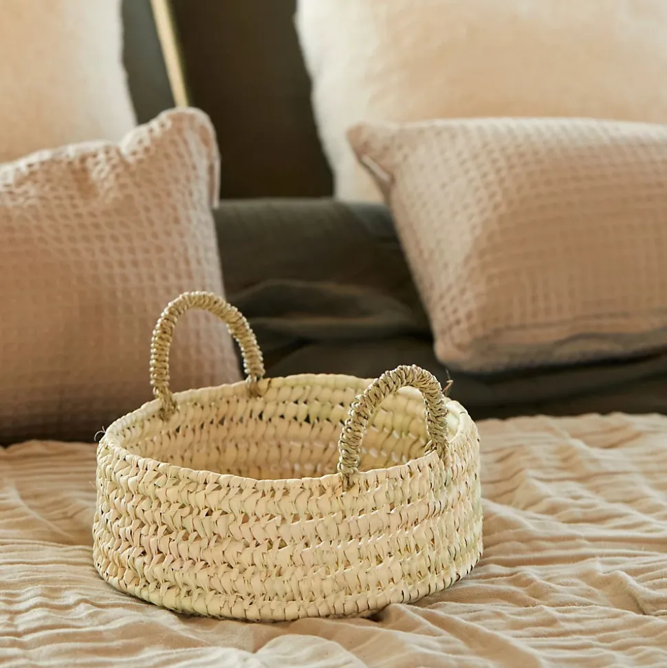 Panier plateau rond osier avec anses (25x25x8 cm - Naturel)