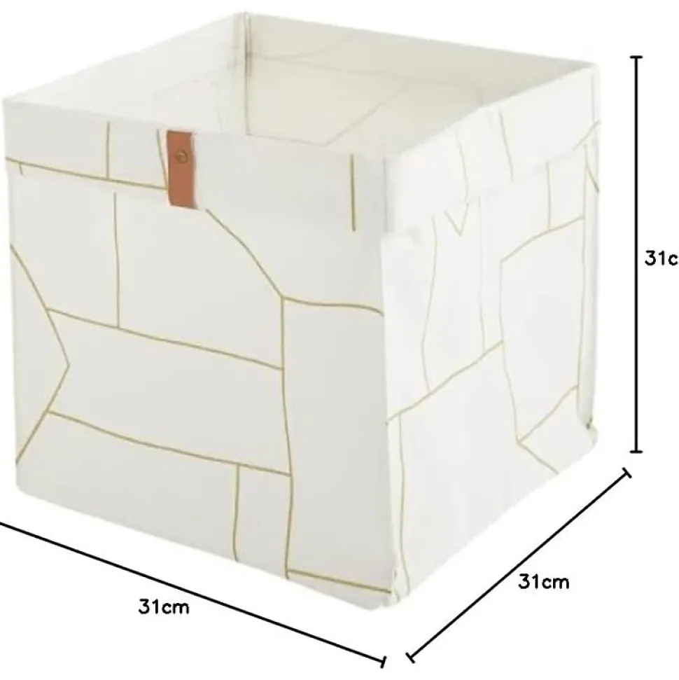 Panier pliable en tissu blanc et doré 31 x 31 x 31 cm