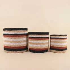 Panier rayé beige, marron en herbes marines 23x21cm
