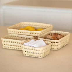 Panier rectangle en feuille de palmier (12x14 cm - Naturel)