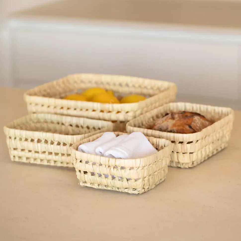 Panier rectangle en feuille de palmier (12x18 cm - Naturel)