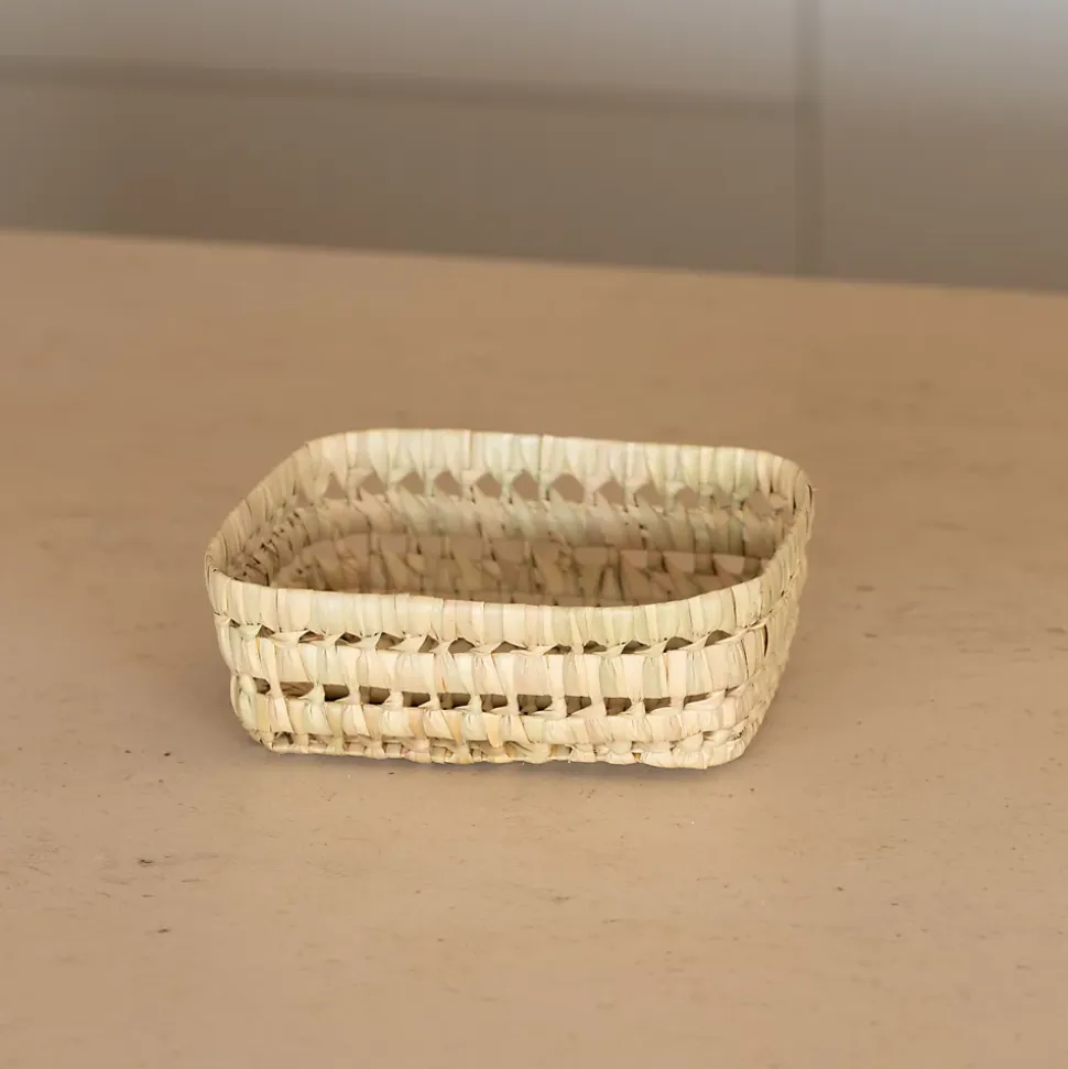 Panier rectangle en feuille de palmier (12x18 cm - Naturel)