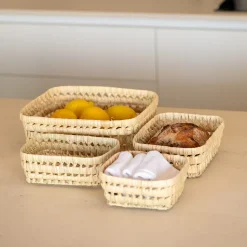 Panier rectangle en feuille de palmier (22x27 cm - Naturel)