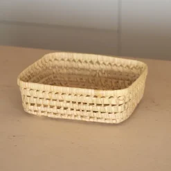 Panier rectangle en feuille de palmier (22x27 cm - Naturel)