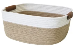 Panier rectangulaire en corde Lea blanc et camel