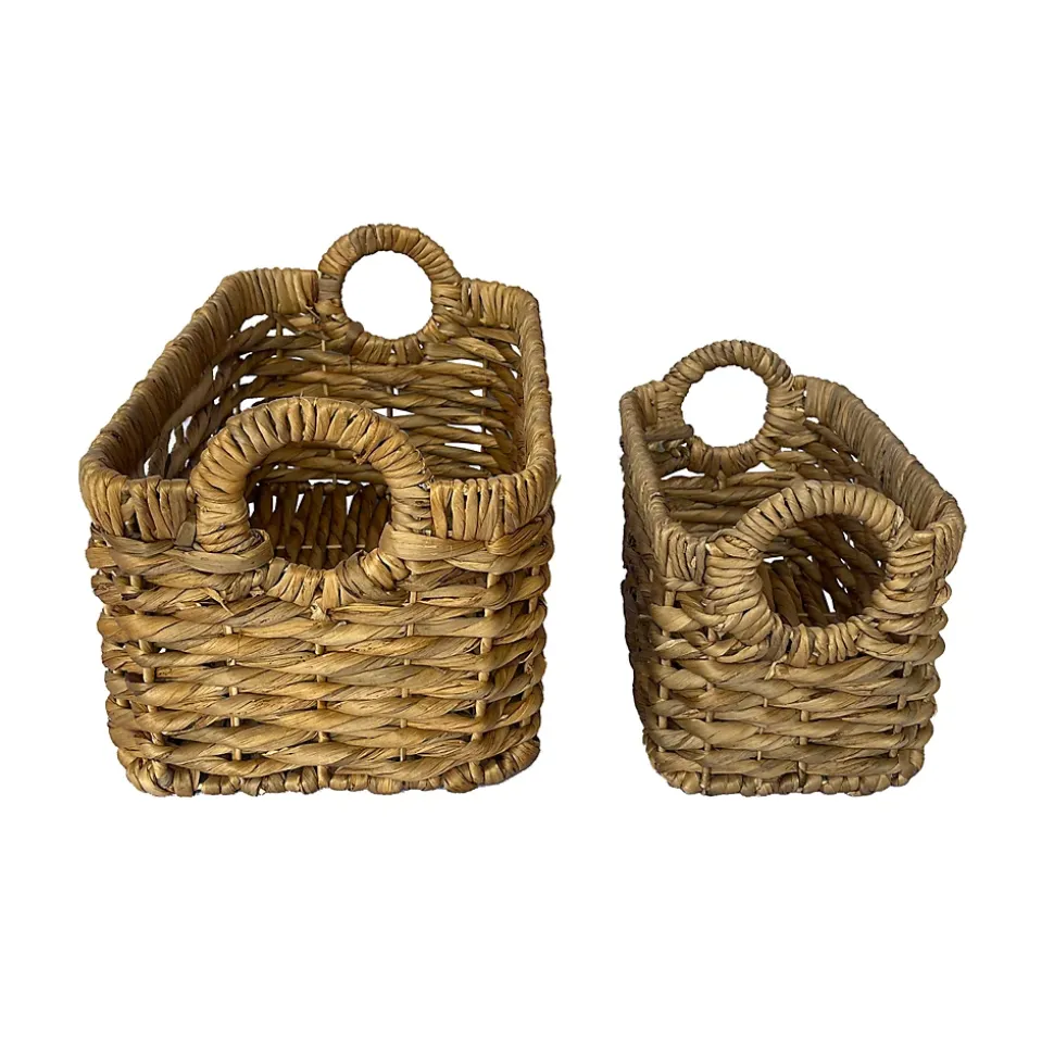 Panier rectangulaire en jacinthe d'eau Ornami marron vendu par 2 pièces