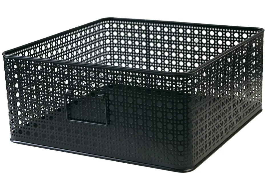 Panier rectangulaire en métal motif cannage noir taille L