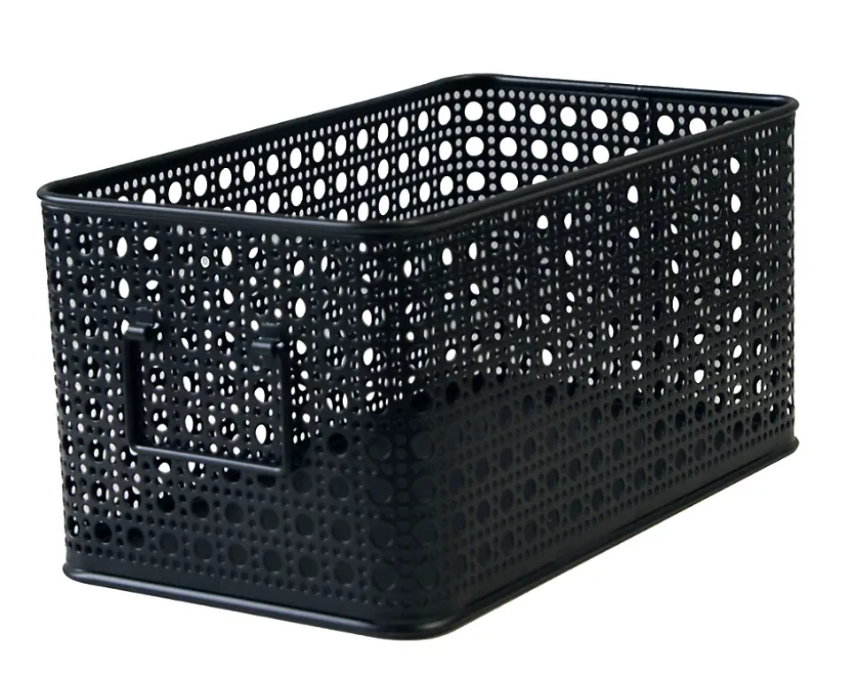 Panier rectangulaire en métal motif cannage noir taille M