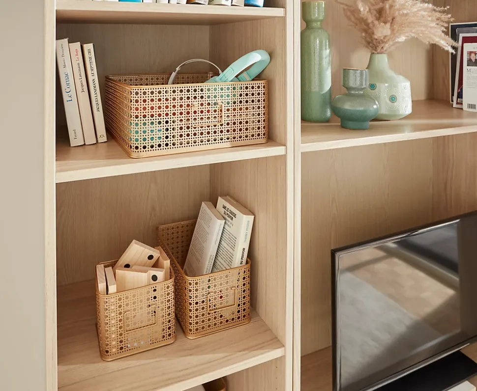 Panier rectangulaire en métal doré motif cannage taille L, Equipstore Création Met