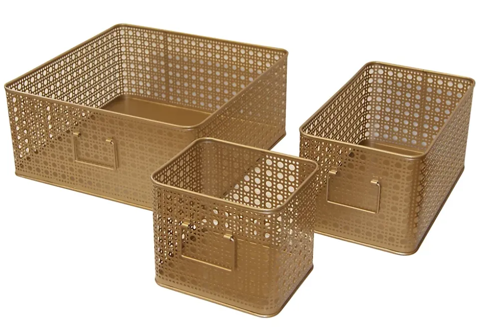 Panier rectangulaire en métal doré motif cannage taille M, Equipstore Création Met