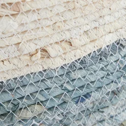 Panier rond bicolore bleu et camel en paille de maïs