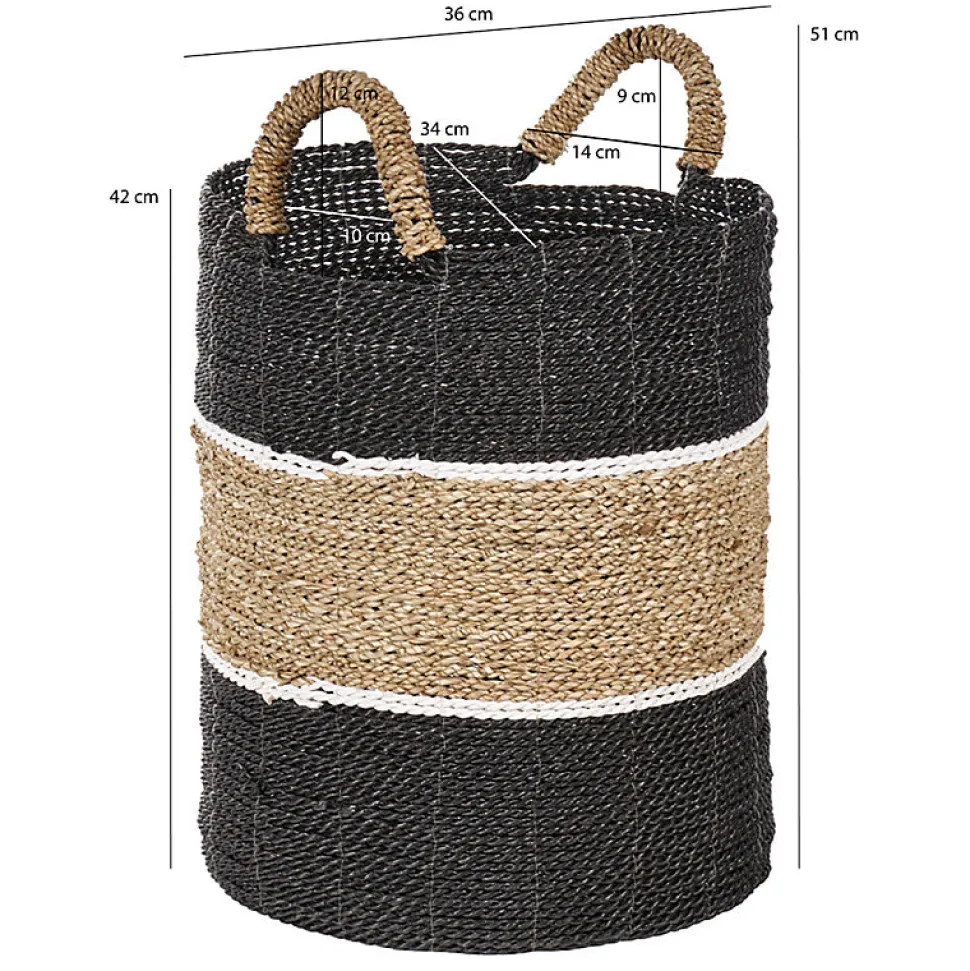 Panier rond D. 34 cm en jonc de mer et raphia - BOGO