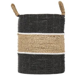Panier rond D. 34 cm en jonc de mer et raphia - BOGO