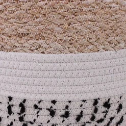Panier rond en fibres naturelles Ornami noir et blanc avec poignée vendu par 2