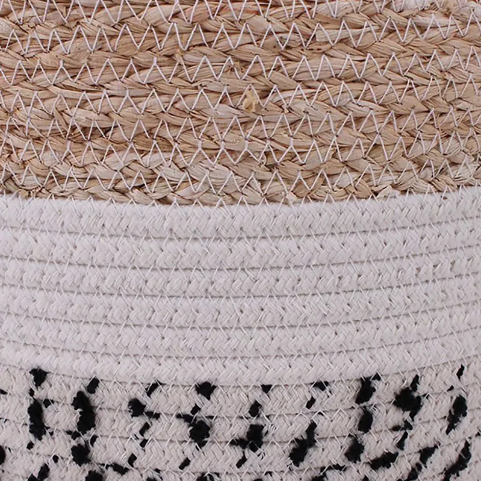 Panier rond en fibres naturelles Ornami noir et blanc avec poignée vendu par 2