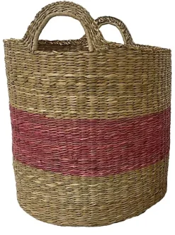 Panier rond en fibres naturelles Ornami Atlas rouge avec poignées taille L