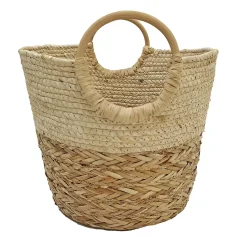 Panier rond en fibres naturelles Ornami blanc avec poignées rondes