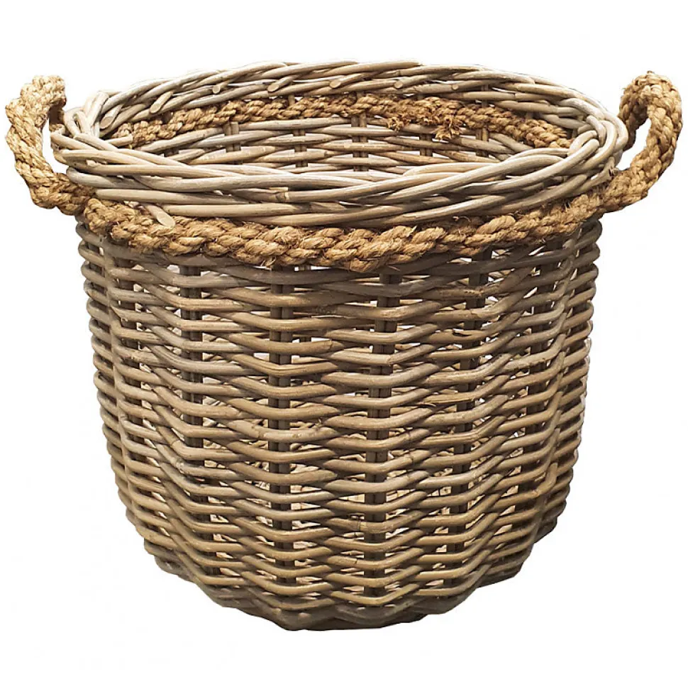 Panier rond en kubu naturel tressé D.46 cm avec anses - SIBU M