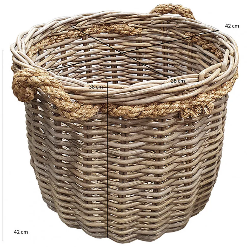 Panier rond en kubu naturel tressé D.46 cm avec anses - SIBU M