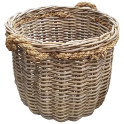 Panier rond en kubu naturel tressé D.46 cm avec anses - SIBU M