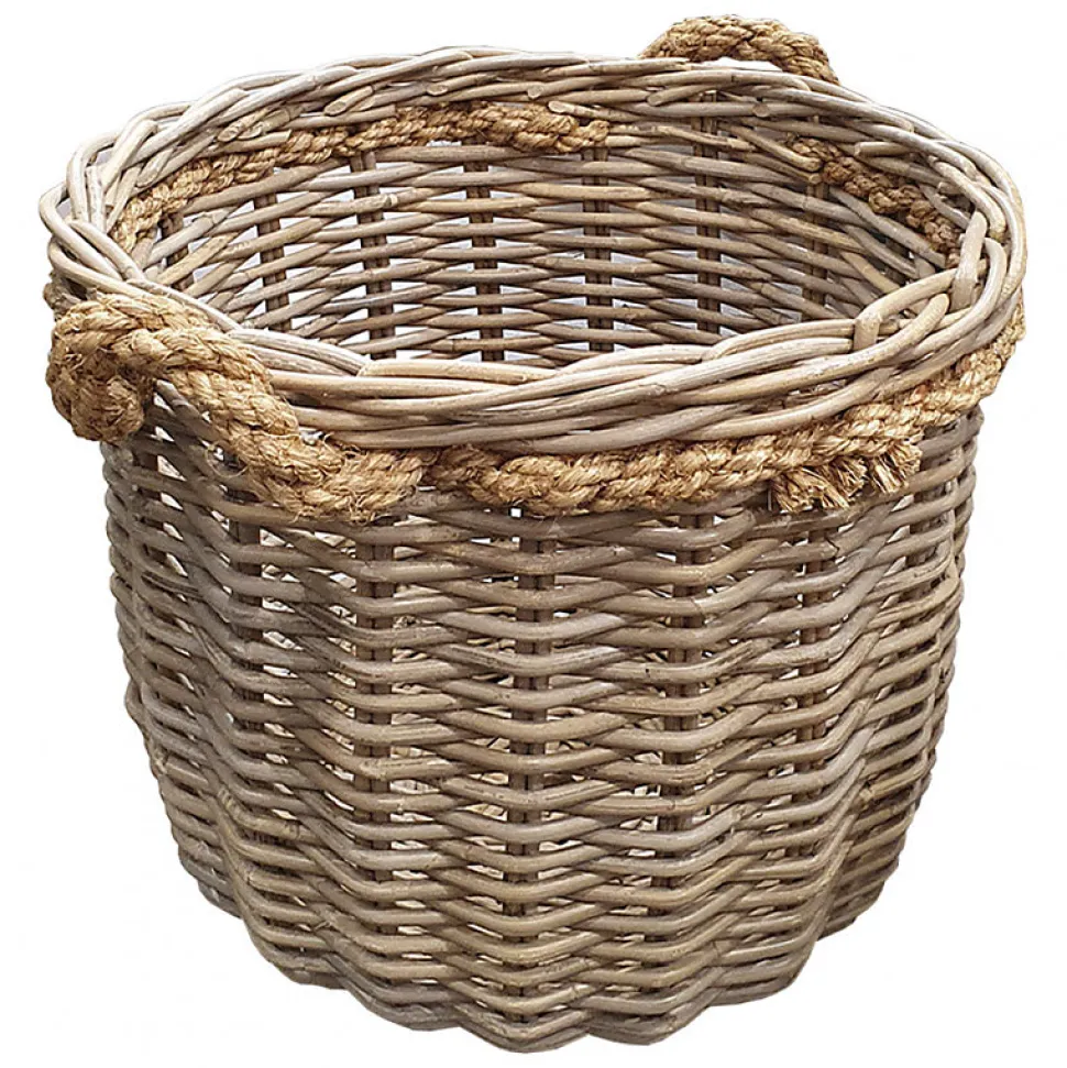 Panier rond en kubu naturel tressé D.46 cm avec anses - SIBU M