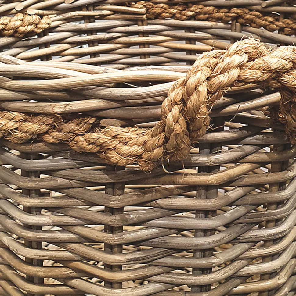 Panier rond en kubu naturel tressé D.46 cm avec anses - SIBU M