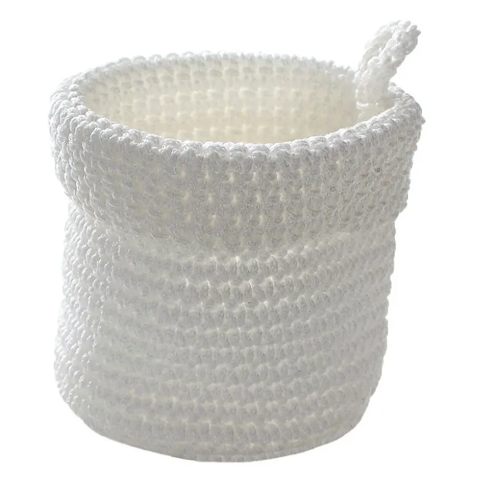 Panier rond maille crochet blanc 12x10cm