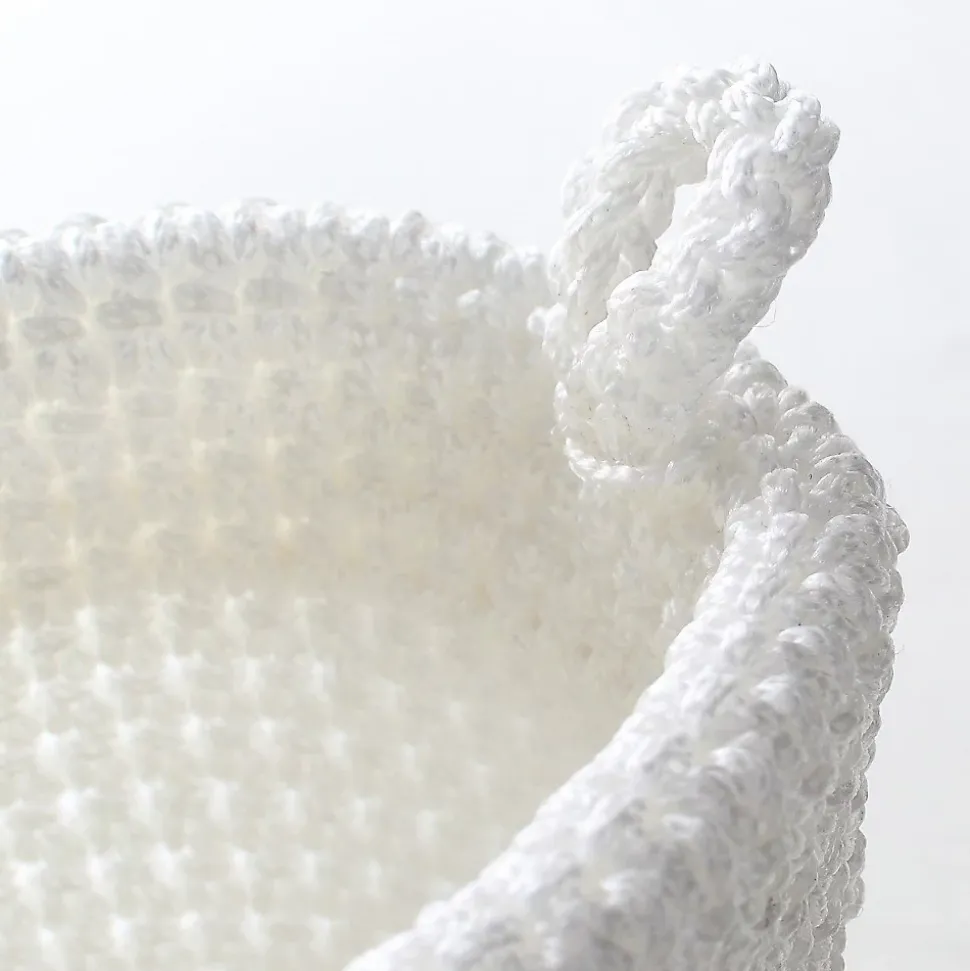 Panier rond maille crochet blanc 12x10cm