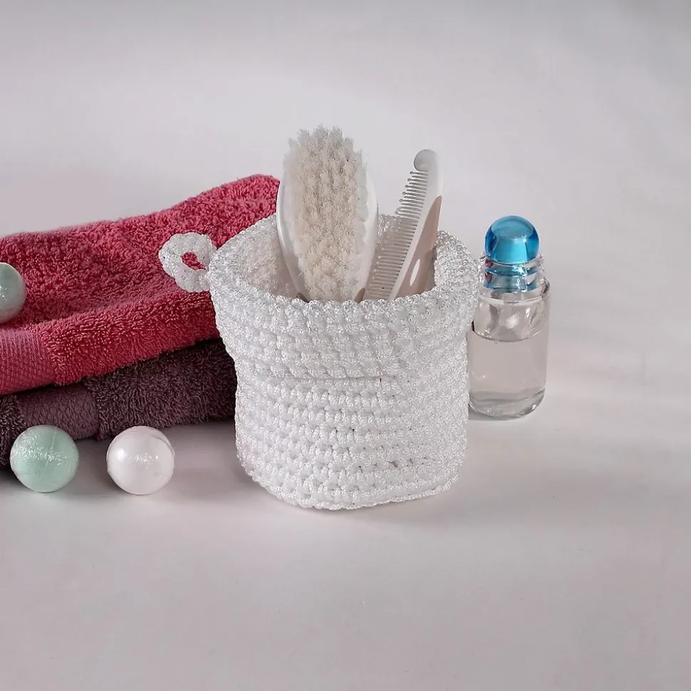 Panier rond maille crochet blanc 12x10cm