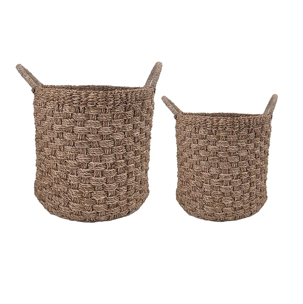 Panier rond tressé en jonc de mer Ornami marron vendu par 2