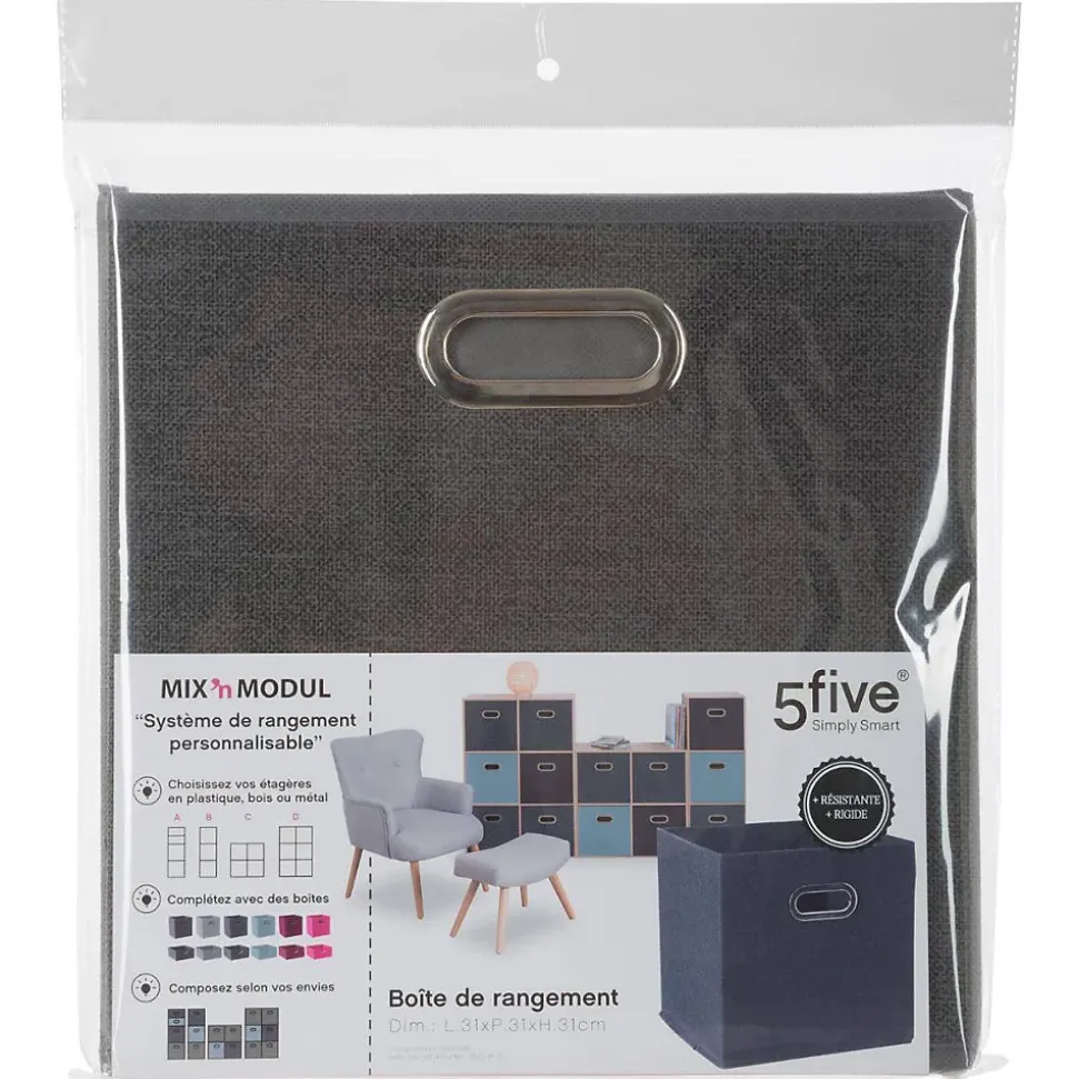 Panier tissu 31x31 cm Gris foncé chiné Mix N' Modul - 5Five