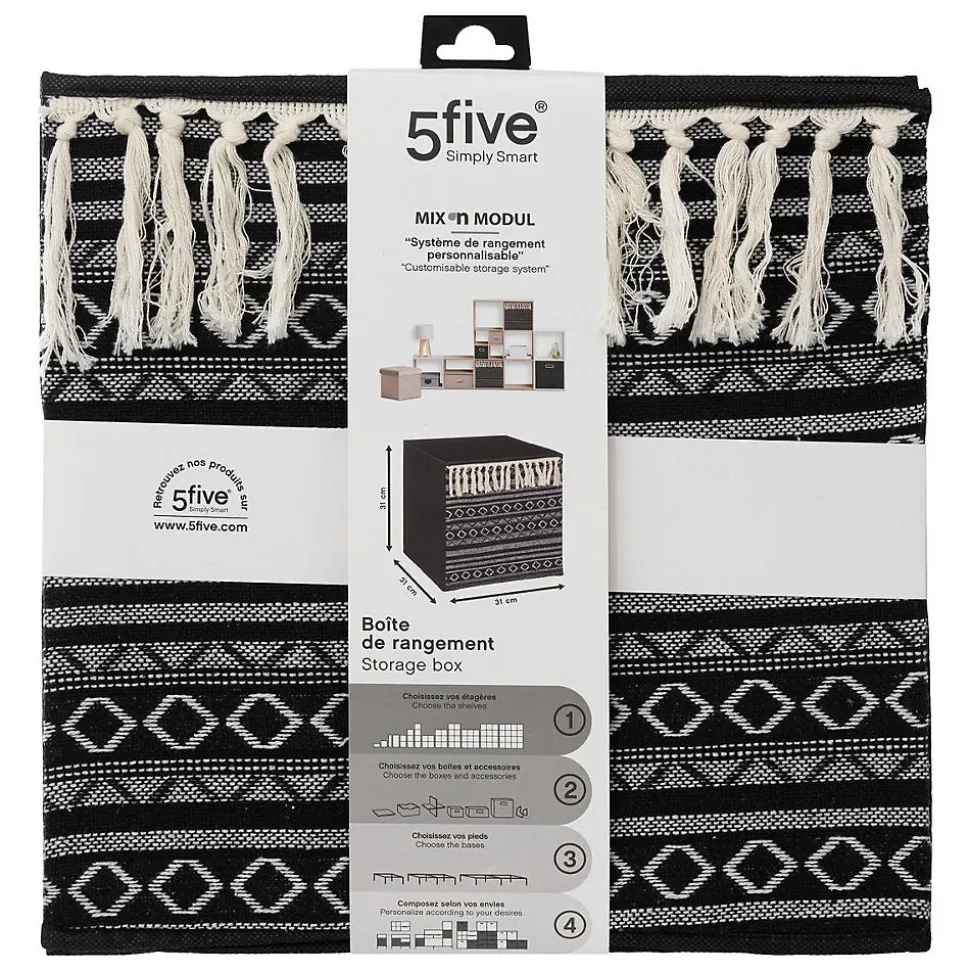 Panier tissu 31x31cm Noir/blanc pompons Mix N' Modul - 5Five