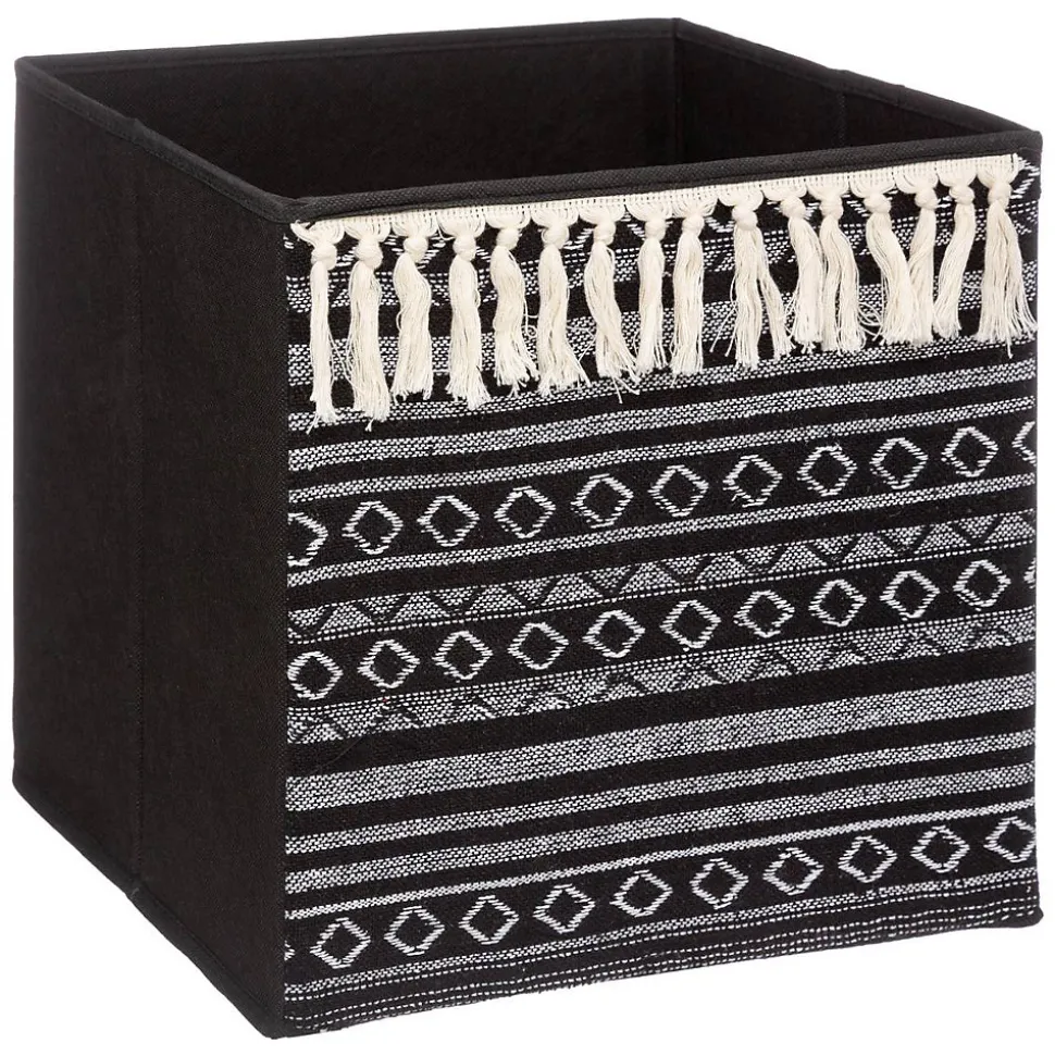 Panier tissu 31x31cm Noir/blanc pompons Mix N' Modul - 5Five