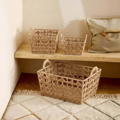 Panier tressé naturel avec poignées 30x30cm