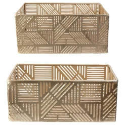 Paniers de rangement en métal ajouré doré (Lot de 2) 21 et 25 cm