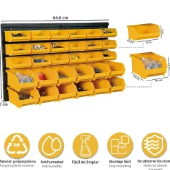 Panneau Porte Outils Mural - 30 Bacs à Becs Amovibles - Rangement et Stockage Outils et Quincaillerie - Art Plast