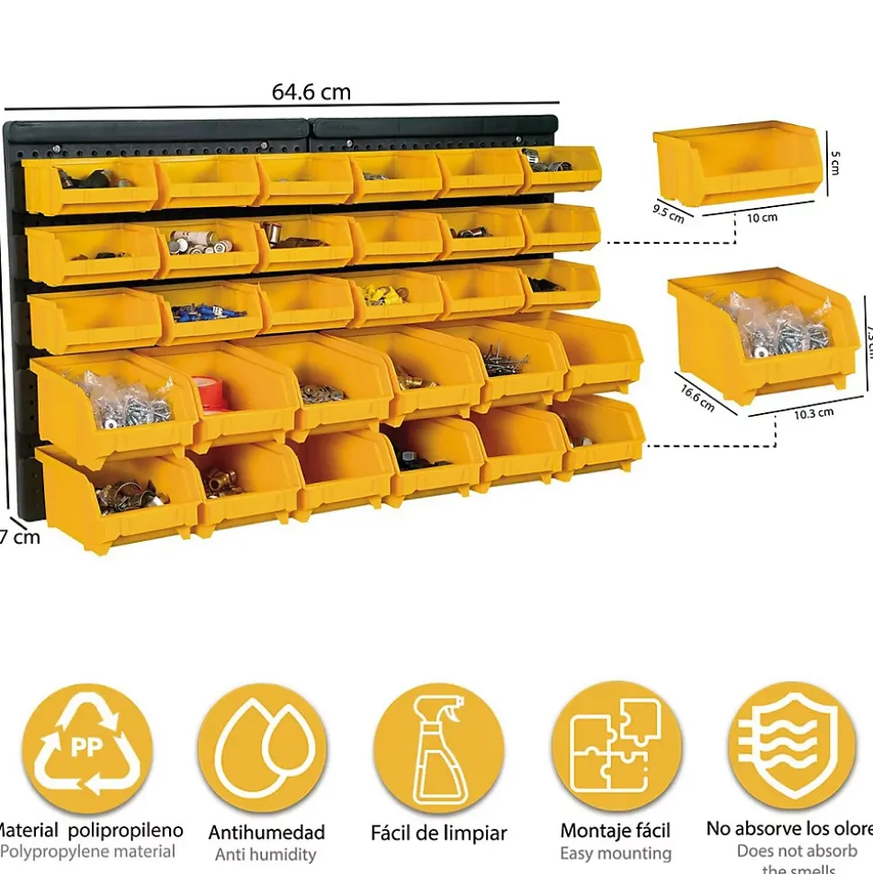 Panneau Porte Outils Mural - 30 Bacs à Becs Amovibles - Rangement et Stockage Outils et Quincaillerie - Art Plast
