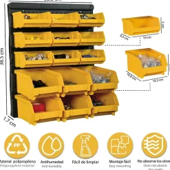 Panneau Porte Outils Mural - 15 Bacs à Becs Amovibles - Rangement et Stockage Outils et Quincaillerie - Art Plast